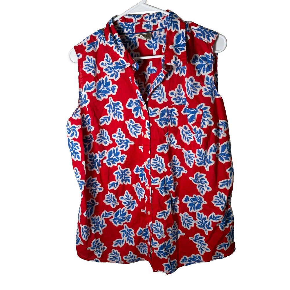 St John's Bay Tank Top Women's XXL Red Blue Floral Button Up Casual Shirt